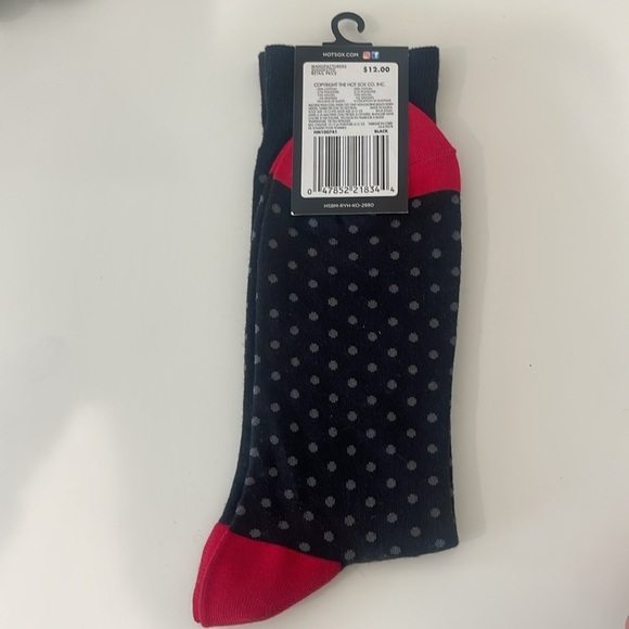 NWT Hot Sox Men's Polka Dot Socks - Black and Red Mr. Right - Picture 3 of 4